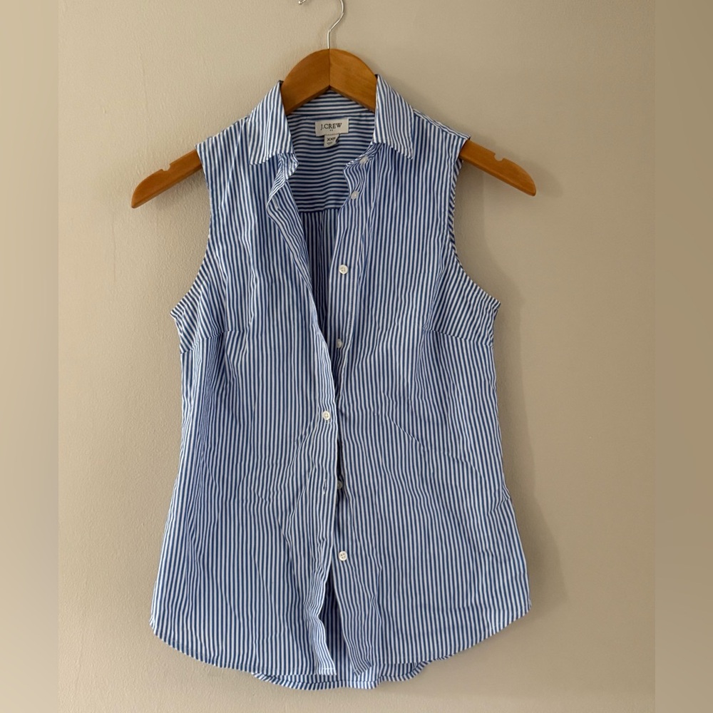 J. Crew Sleeveless Blue and White Striped Shirt
